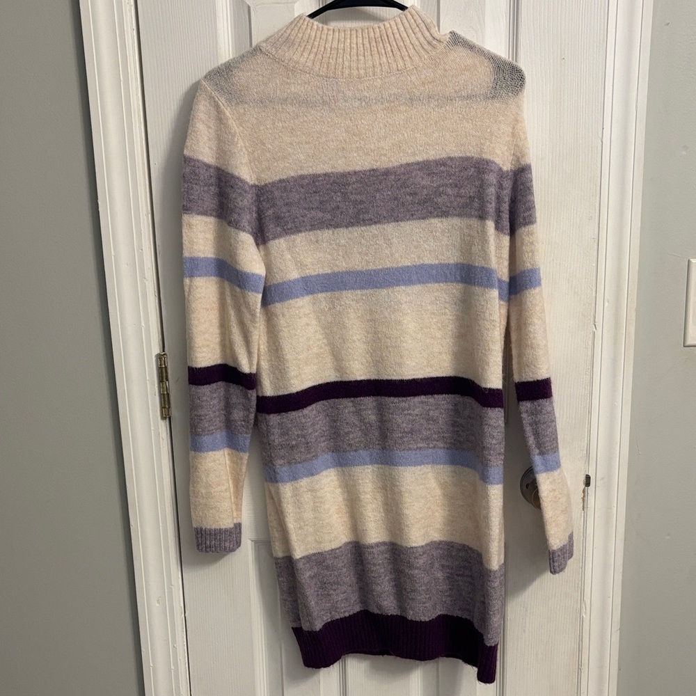 Francesca's Collections Purple and Cream Striped Turtleneck Sweater